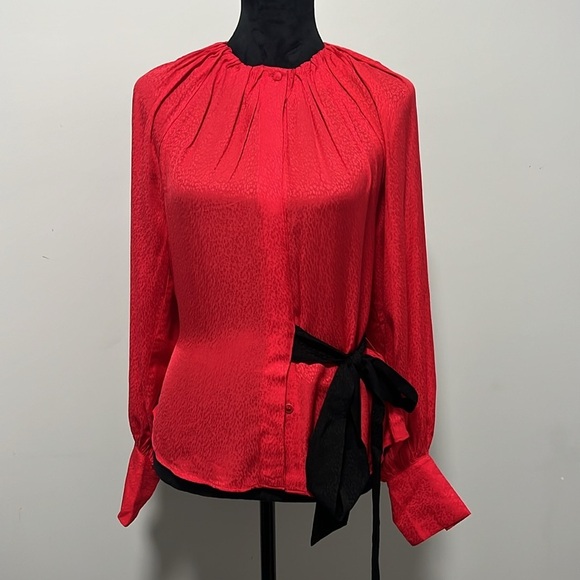 Ted Baker Women’s London Tryniti Gathered Neck Red Blouse With Black Belt size 0 - Picture 4 of 9